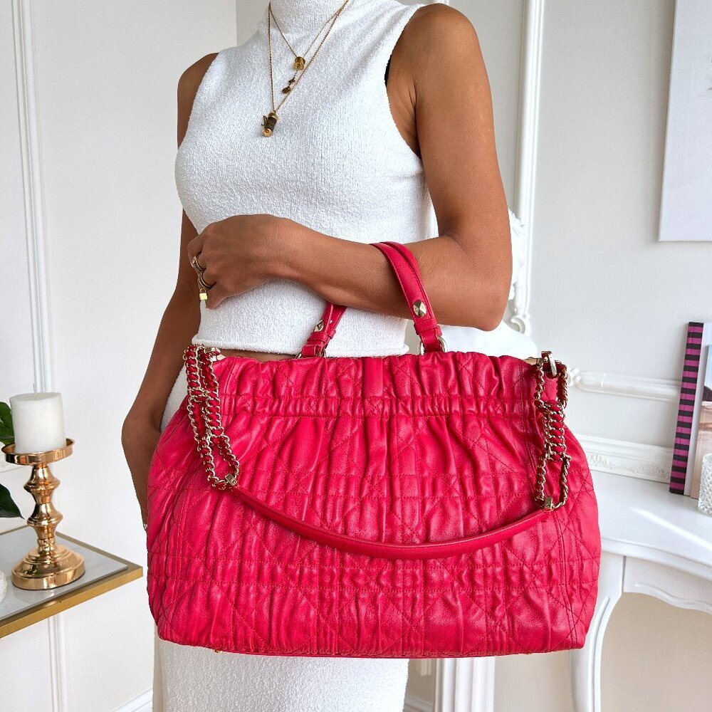 Authentic Christian Dior Red Delices Gaufre Cannage Soft Leather Quilted Bag - Picture 15 of 16